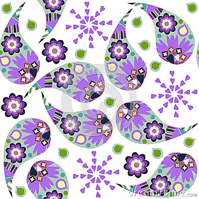 Cute Paisley seamless pattern in lilac colors and seamless patte Vector Illustration