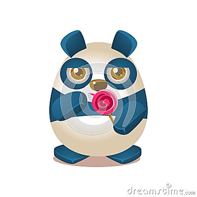 Cute Panda Activity Illustration With Humanized Cartoon Bear Character Eating A Lollypop Vector Illustration