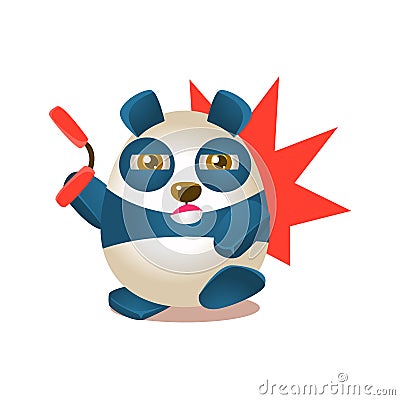 Cute Panda Activity Illustration With Humanized Cartoon Bear Character Fighting With Nunchaku Vector Illustration