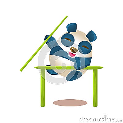 Cute Panda Activity Illustration With Humanized Cartoon Bear Character Jumping A Barrier With A Pole Vector Illustration