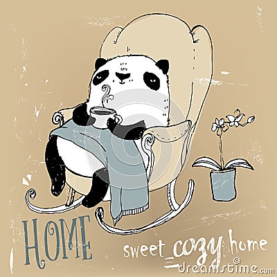 Cute panda in armchair Vector Illustration