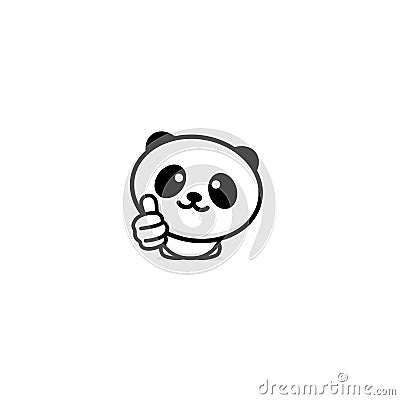 Cute Panda Asian Bear showing like, thumb of hand up, high esteem and approval vector logo. Well done illustration, good Vector Illustration
