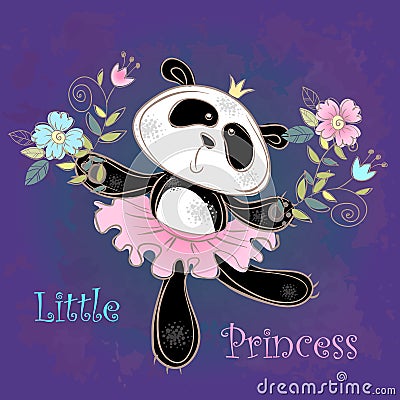 Cute Panda ballerina dancing. Little princess. Vector Stock Photo