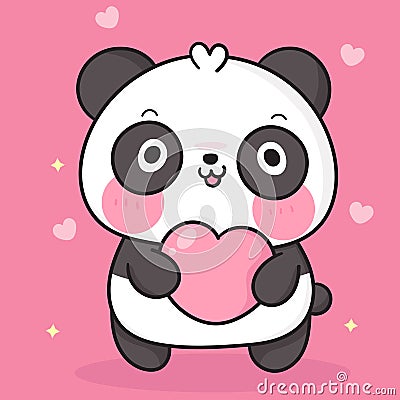 Cute Panda bear cartoon hug heart: Kawaii animal zoo vector girly doodle Vector Illustration