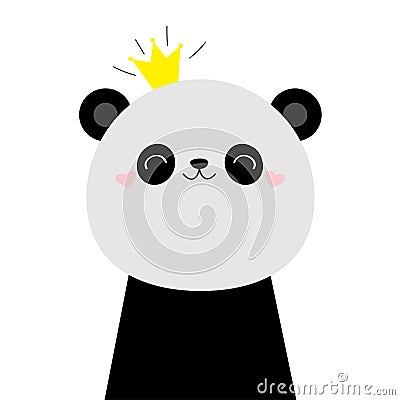 Cute panda bear face head icon. Kawaii animal. Golden crown. Cartoon funny baby character. Kids print for poster, t-shirt. Love. Vector Illustration