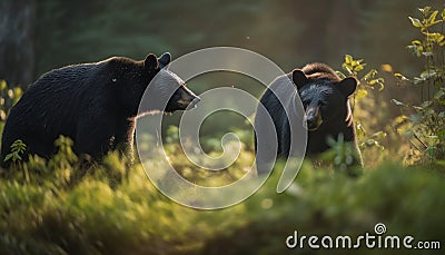 Cute panda bear looking playful in forest generated by AI Stock Photo