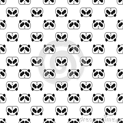 Cute Panda bear seamless pattern, black and white background. Vector illustration. Vector Illustration