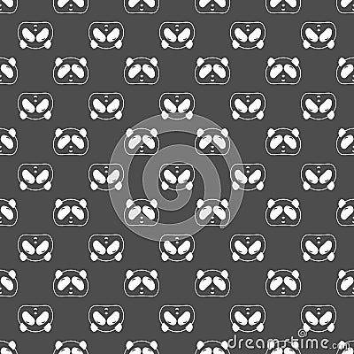 Cute Panda bear seamless pattern, black and white background. Vector illustration. Panda head and face. Design for wallpaper and f Vector Illustration