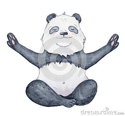 Cute Panda bear in yoga position cartoon watercolor illustration animal Cartoon Illustration