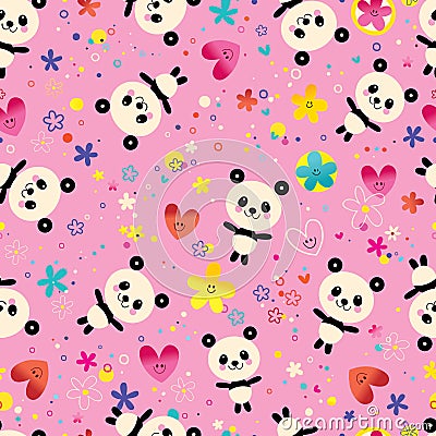 Cute panda bears seamless pattern Vector Illustration