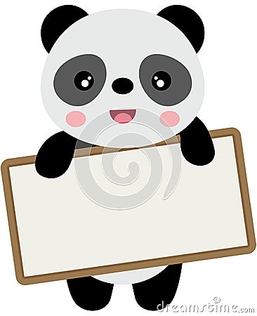 Cute panda with a blank signboard Vector Illustration