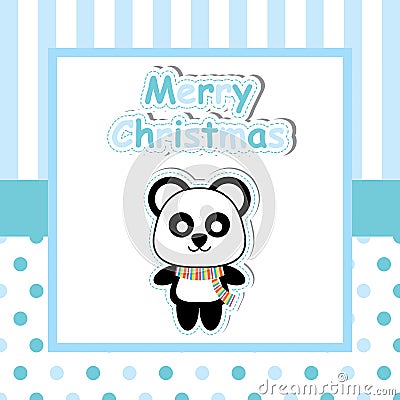 Cute panda on blue frame cartoon, Xmas postcard, wallpaper, and greeting card Vector Illustration