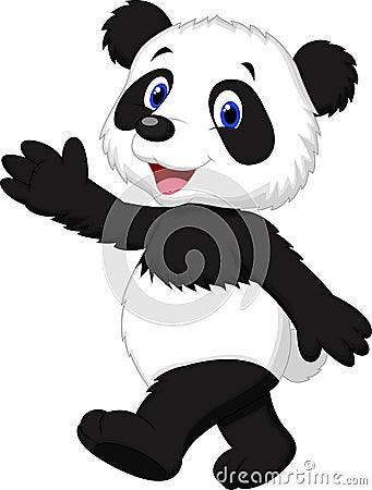 Cute panda cartoon waving hand Vector Illustration