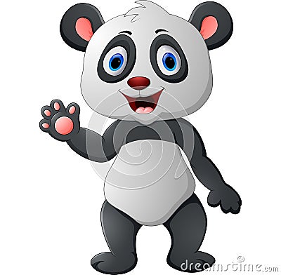 Cute panda cartoon waving hand Vector Illustration