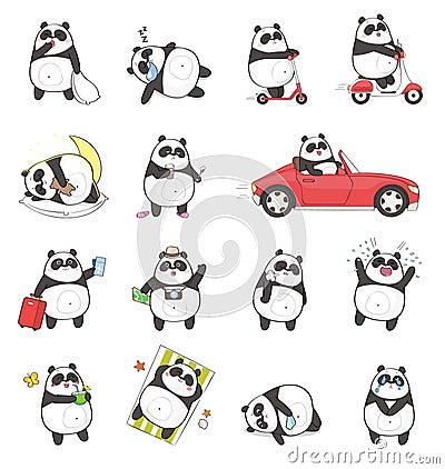 Cute panda character with different emotions Stock Photo