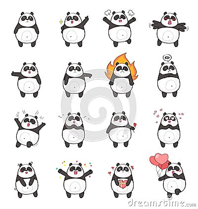 Cute panda character with different emotions Vector Illustration