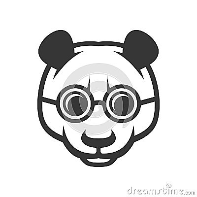 Cute Panda Face with Glasses Icon Logo. Vector Vector Illustration