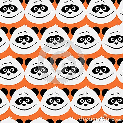 Cute panda face. Seamless cartoon wallpaper Vector Illustration