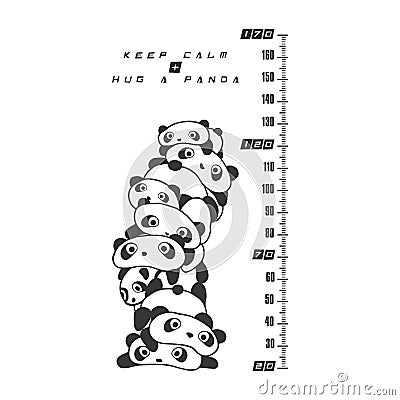 Cute panda family with Kids height ruler for wall decals, wall stickers - Vector Vector Illustration