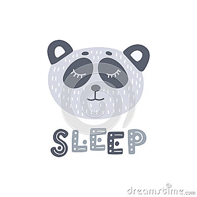 Cute panda with hand drawn lettering sleep. Colorful isolated animal vector illustration Vector Illustration