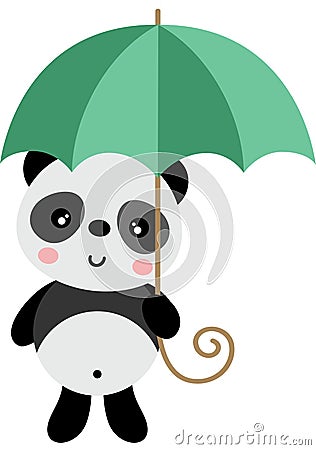 Cute panda holding a umbrella Vector Illustration