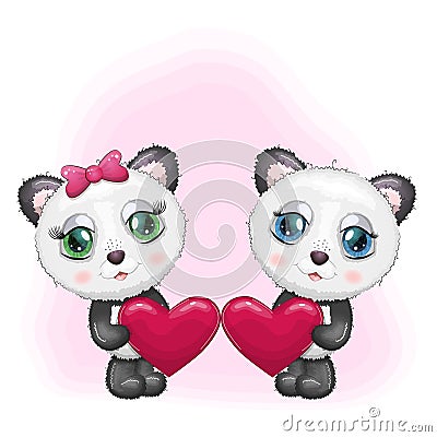 Cute Panda holds big heart. design for holiday greeting card and invitation wedding, birthday Stock Photo