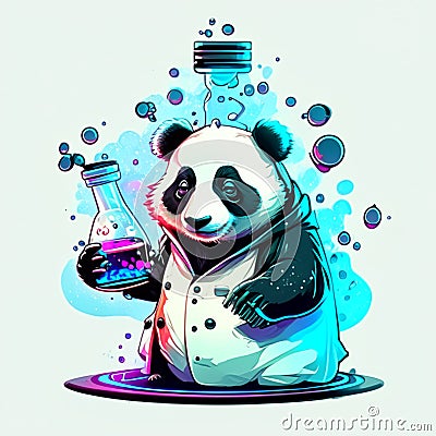 Cute panda holds a flask in his hand. Vector illustration. Generative AI Cartoon Illustration