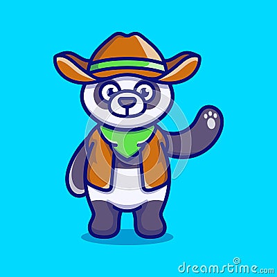 cute panda illustration wearing cowboy clothes Vector Illustration