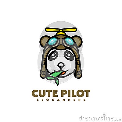 Cute panda pilot logo Vector Illustration