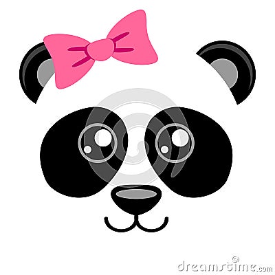 Cute panda with pink bow. Girlish print with chinese bear for t-shirt Vector Illustration