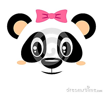 Cute panda with pink bow. Girlish print with chinese bear for t-shirt Vector Illustration