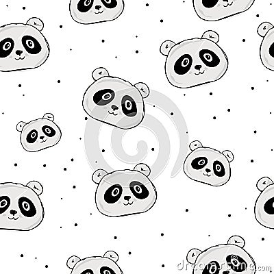 Cute panda seamless pattern, hand drawn forest background with flowers and dots, vector illustration.background for Vector Illustration