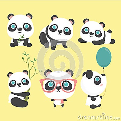 Cute panda set. Vector Illustration