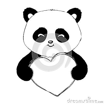 Stylized Giant panda full body drawing. Simple panda bear icon or logo design. Black and white vector illustration. Vector Illustration