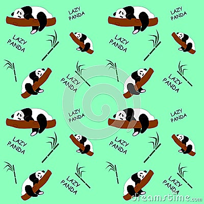 Cute panda sleeps on a tree branch. Seamless pattern for kids Vector Illustration