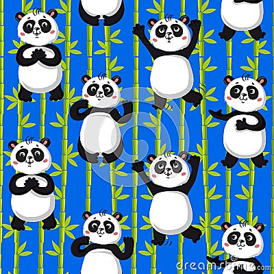 Cute pandas and bamboo Vector Illustration