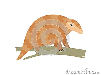 Cute Pangolin Sitting on Tree Branch, Rare Species of Animals Cartoon Vector Illustration Vector Illustration