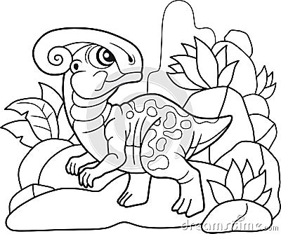 Cute parasaurolophus, funny illustration coloring book Vector Illustration