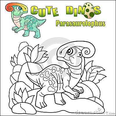 Cute parasaurolophus, funny illustration coloring book Vector Illustration