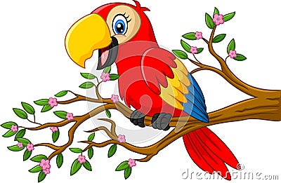 Cute parrot on the branch Vector Illustration