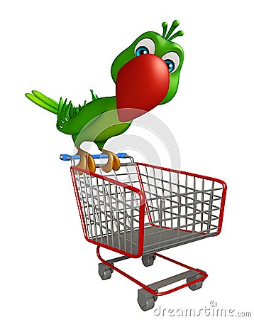 cute Parrot cartoon character with trolly Cartoon Illustration