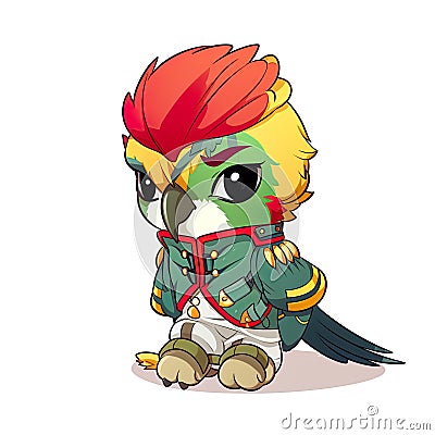 Cute parrot, exotic Eastern prince, cartoon chibi style, AI generative Cartoon Illustration