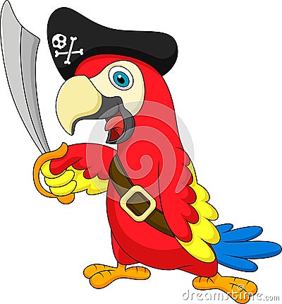 Cute parrot pirate cartoon Vector Illustration