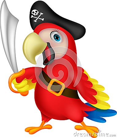 Cute parrot pirate cartoon Vector Illustration