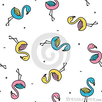 Cute pastel colorful flamingo seamless pattern Vector Illustration
