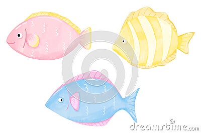 Cute pastel fish watercolor illustration isolated on white background Vector Illustration
