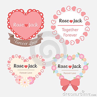 Cute pastel romantic wedding heart shape label Stock Photo