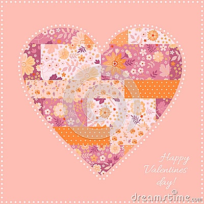 Cute patchwork heart pattern. Beautiful card for Valentine day. Vector illustration Vector Illustration