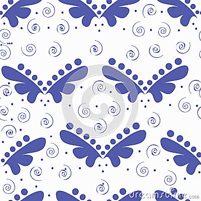 Cute pattern in blue. Motives are scattered randomly. Vector Illustration