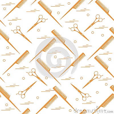 Cute pattern of scissors for cutting hair and combs. Vector Illustration